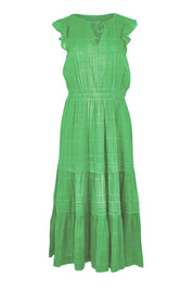 Product shot of the Isabella Cotton Blend Dress in colour Greenbriar (Green), from the front