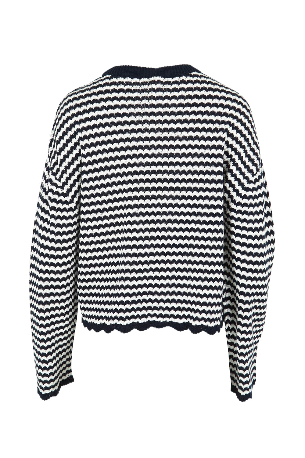Product shot of the Rosie Stripe Cotton Knit Top in colour Navywhite, from the back
