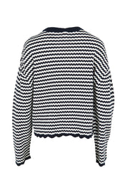 Product shot of the Rosie Stripe Cotton Knit Top in colour Navywhite, from the back