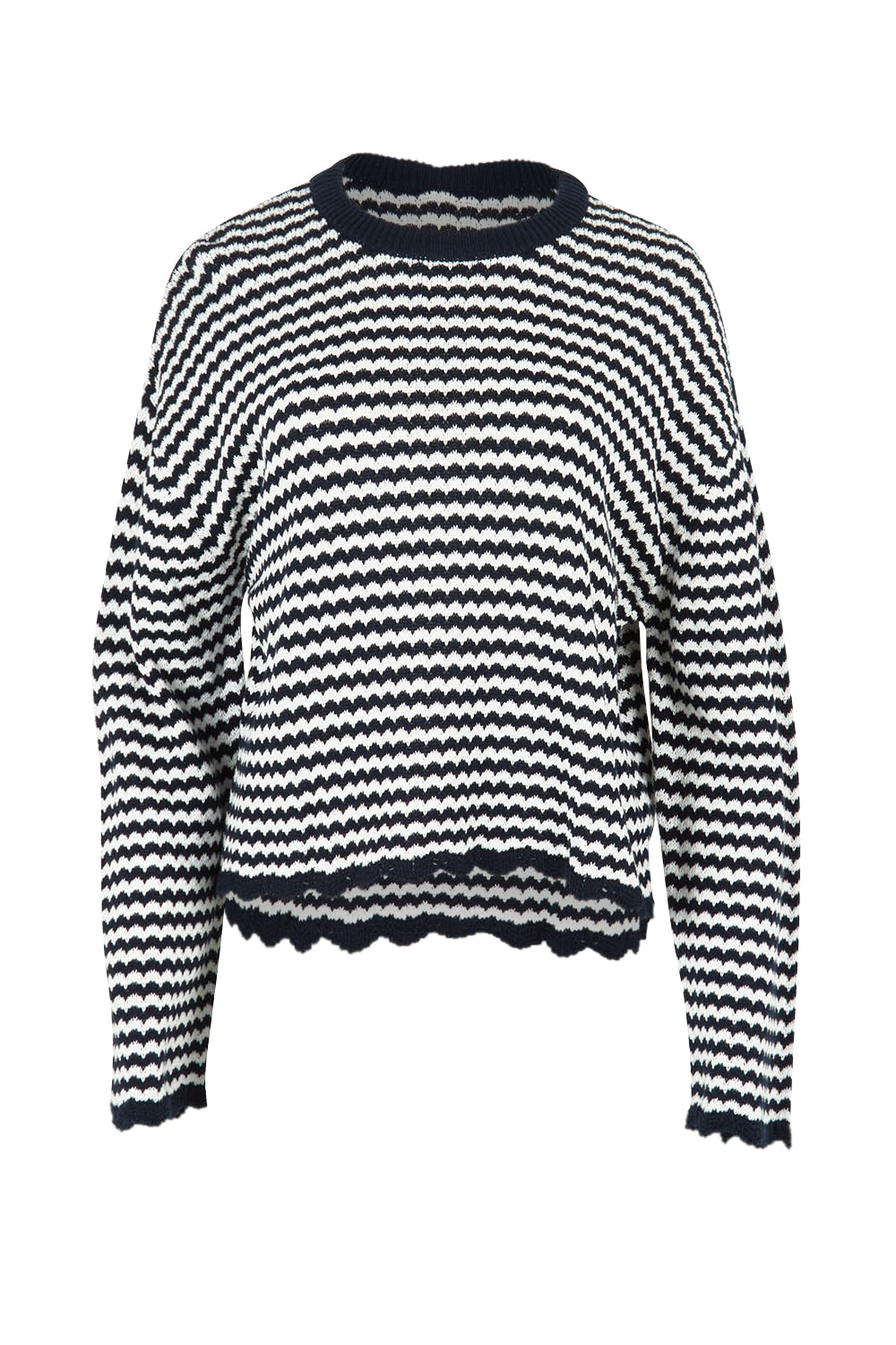 Product shot of the Rosie Stripe Cotton Knit Top in colour Navywhite, from the front
