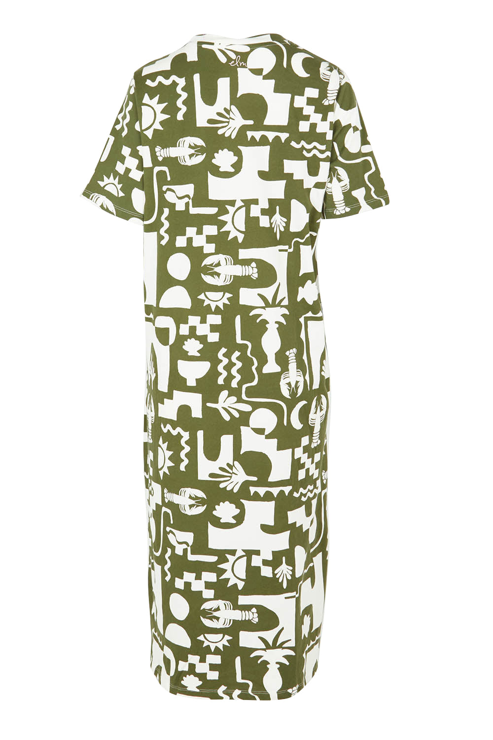 Product shot of the Postcard Tee Dress Clover in colour Clover (Green), from the back
