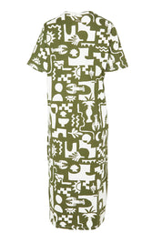 Product shot of the Postcard Tee Dress Clover in colour Clover (Green), from the back