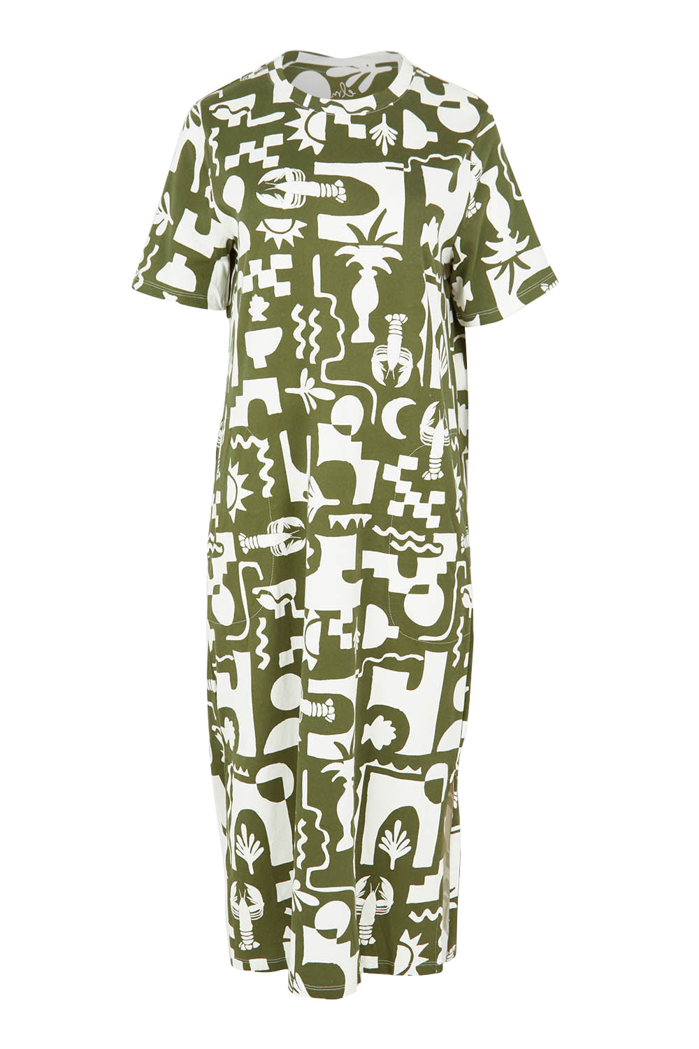 Product shot of the Postcard Tee Dress Clover in colour Clover (Green), from the front