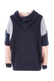 Product shot of the Amelia Panel Hoody in colour Navycontr (Blue), from the back