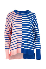 Product shot of the Louise Spliced Cotton Knit in colour Deepbluepn, from the front