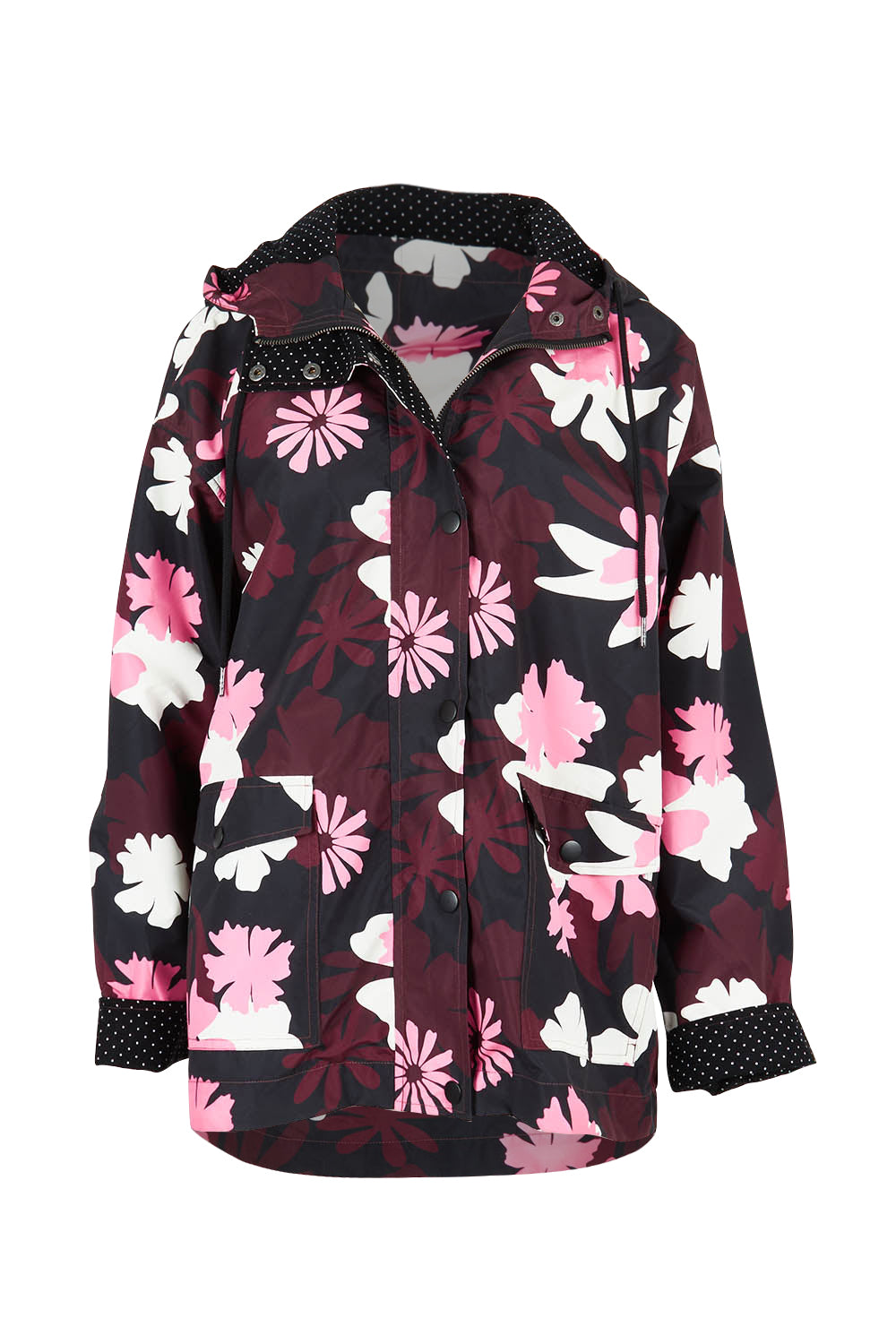 Product shot of the Hadley Floral Raincoat in colour Hadleyprin, from the front