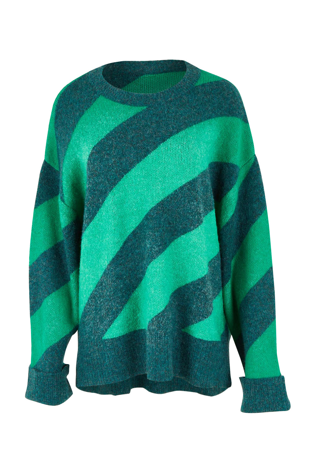Product shot of the Sage Diagonal Stripe Knit in colour Turquoise (Green), from the front