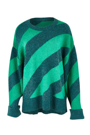Product shot of the Sage Diagonal Stripe Knit in colour Turquoise (Green), from the front