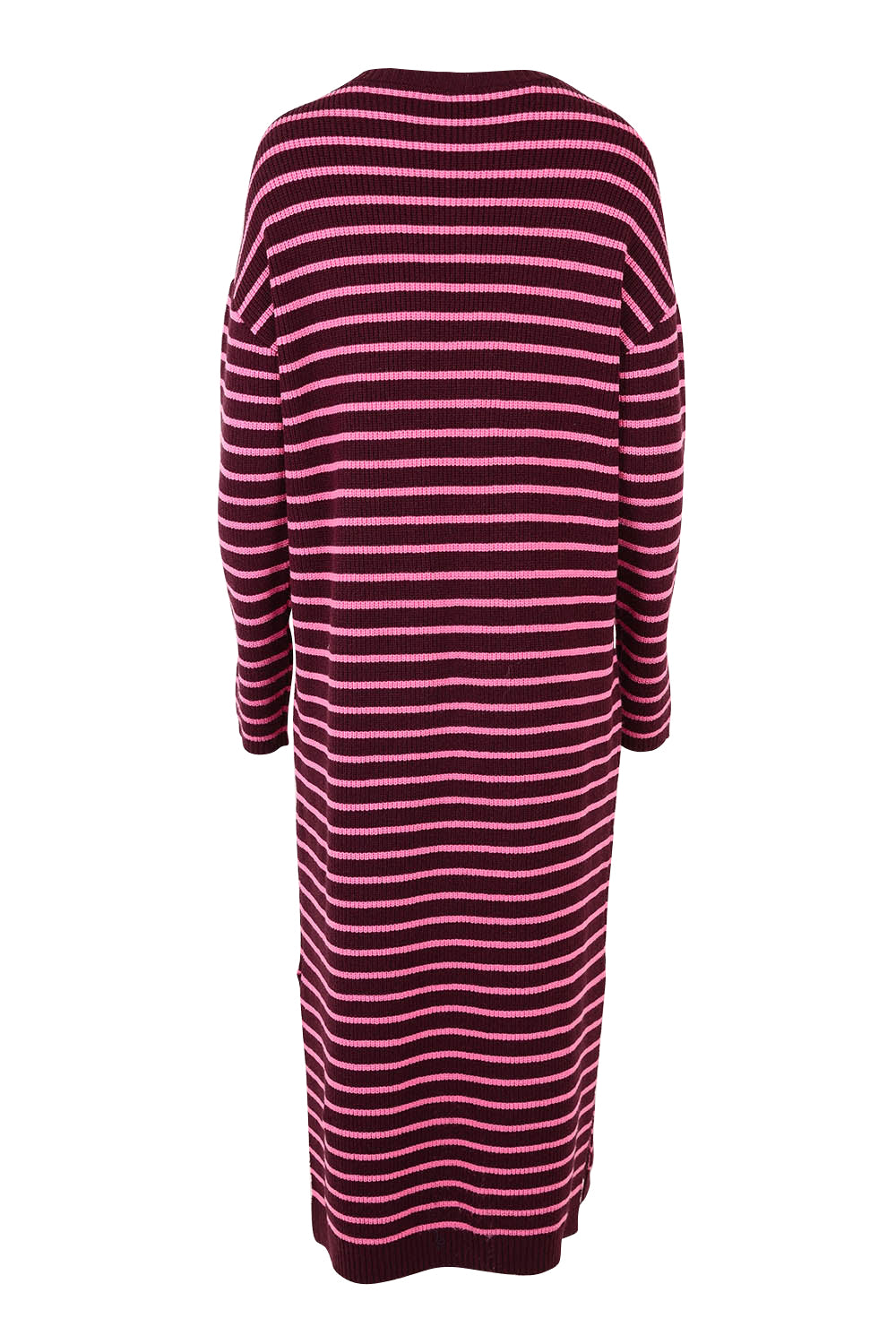 Product shot of the Tess Stripe Cashmere Blend Knit Dress in colour Merlotpink, from the back