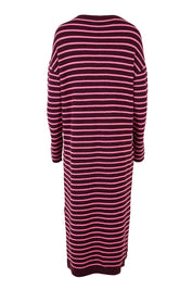 Product shot of the Tess Stripe Cashmere Blend Knit Dress in colour Merlotpink, from the back