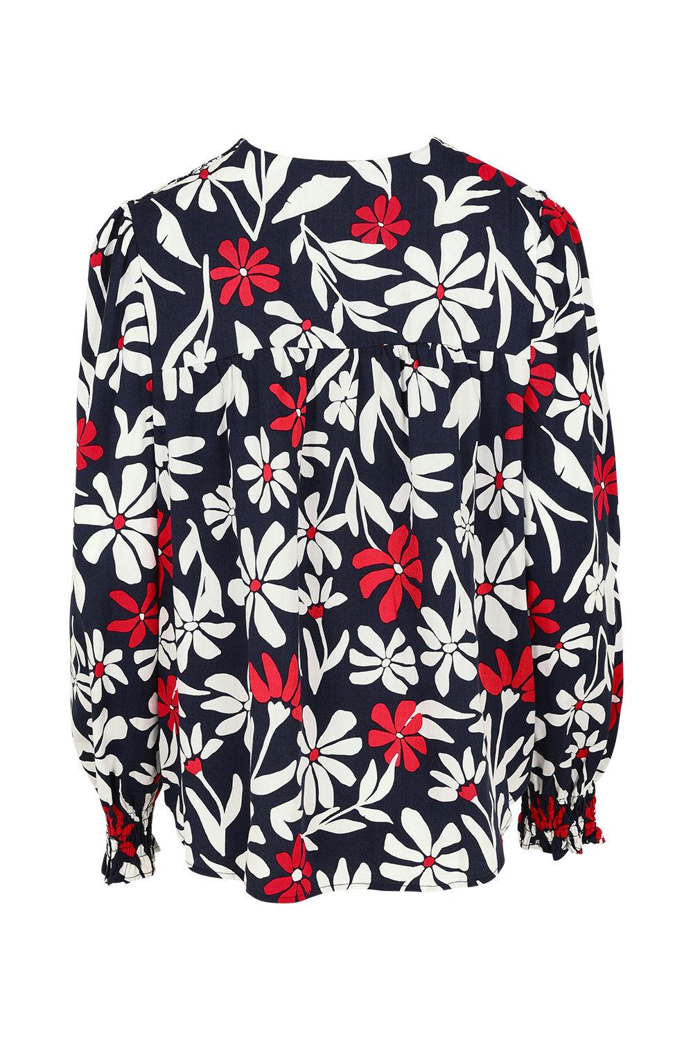 Product shot of the Indie Floral Lyocell Linen Blouse in colour Indieprint, from the back