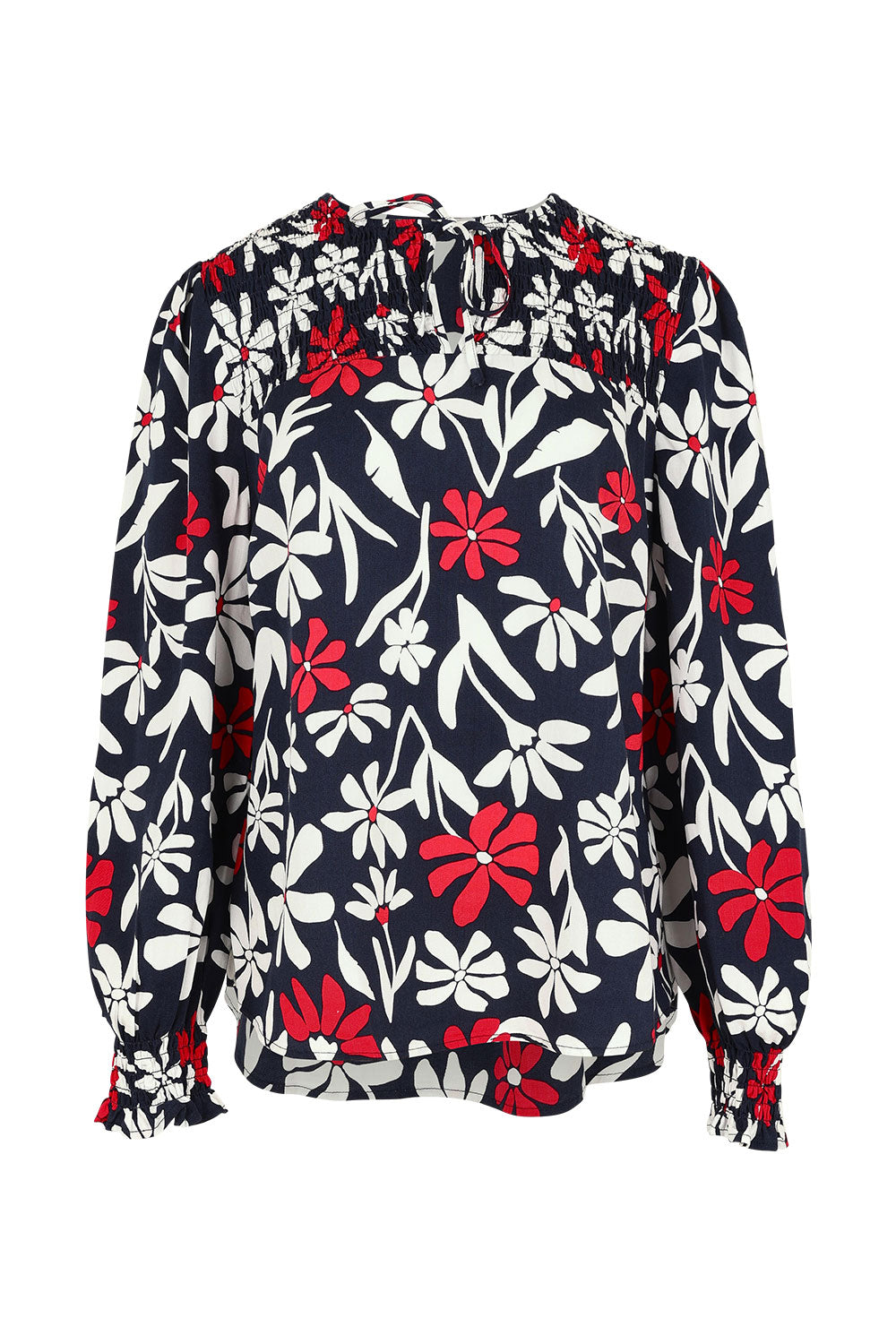 Product shot of the Indie Floral Lyocell Linen Blouse in colour Indieprint, from the front