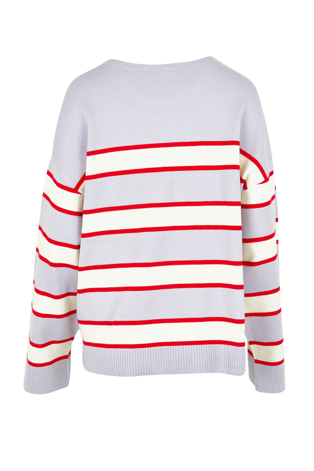 Product shot of the Joni Stripe Cashmere Blend Knit in colour Lilacpoppy, from the back