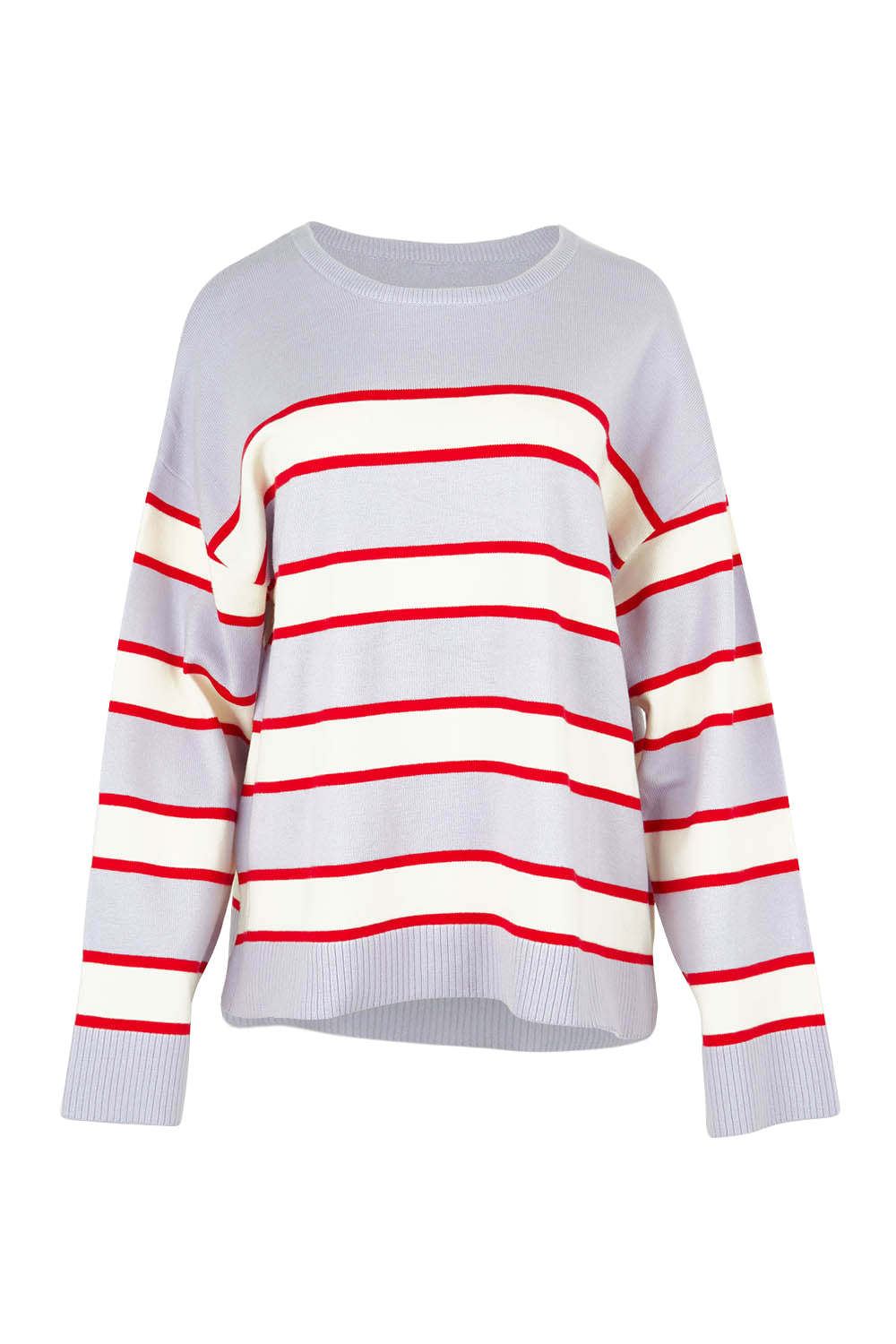 Product shot of the Joni Stripe Cashmere Blend Knit in colour Lilacpoppy, from the front