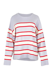 Product shot of the Joni Stripe Cashmere Blend Knit in colour Lilacpoppy, from the front