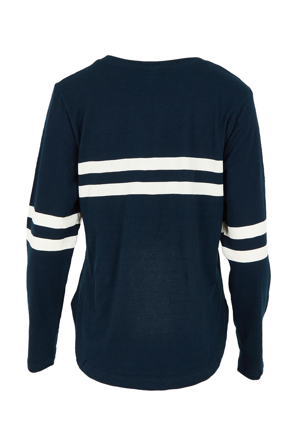 Product shot of the Adora Long Sleeve Cotton Tee in colour Darksapph (Blue), from the back