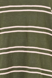 Product shot of the Lexa Stripe Long Sleeve Cotton Tee in colour Cloverpink, detail