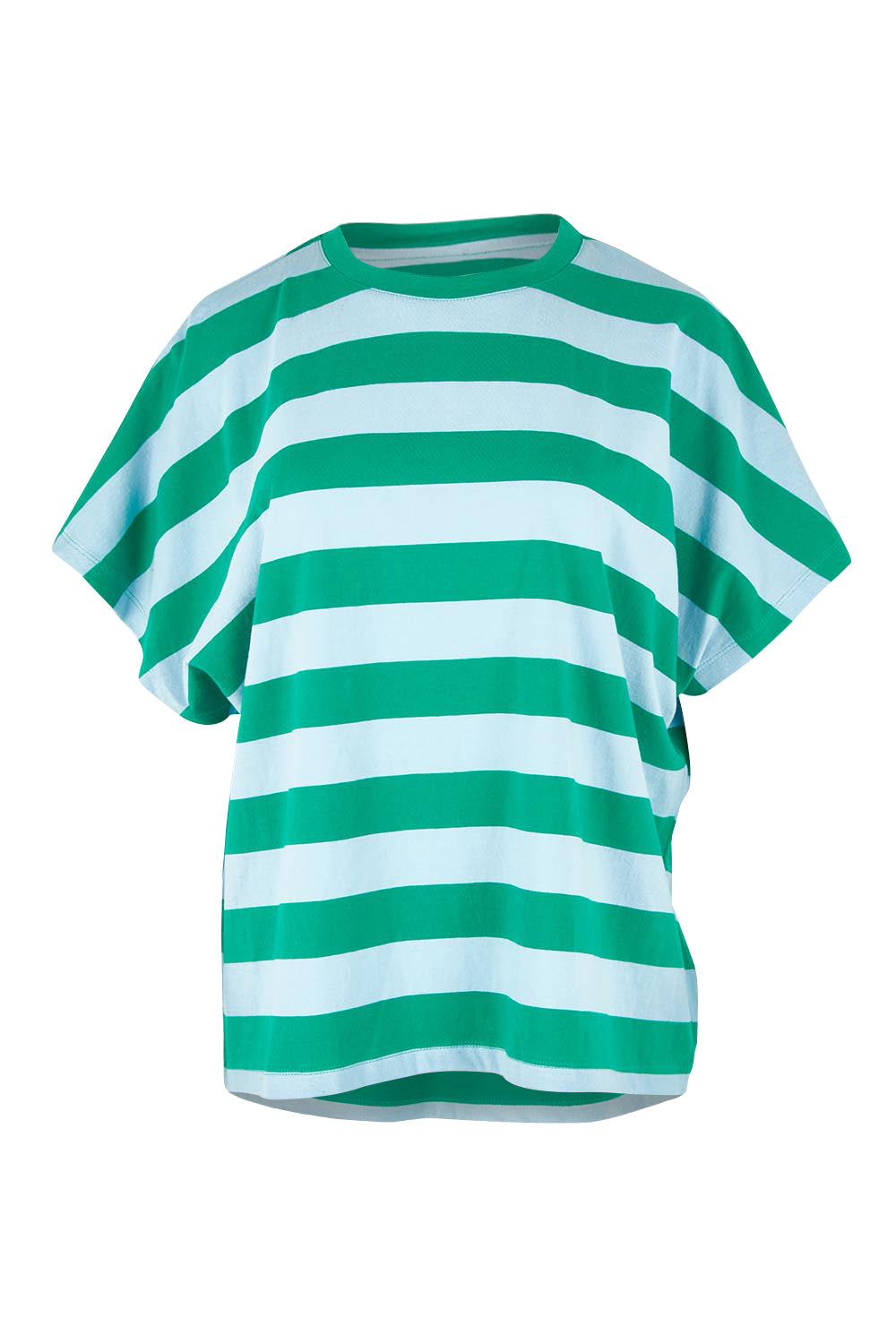 Product shot of the Poet Cotton Tee in colour Greenblue, from the front