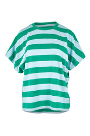 Product shot of the Poet Cotton Tee in colour Greenblue, from the front