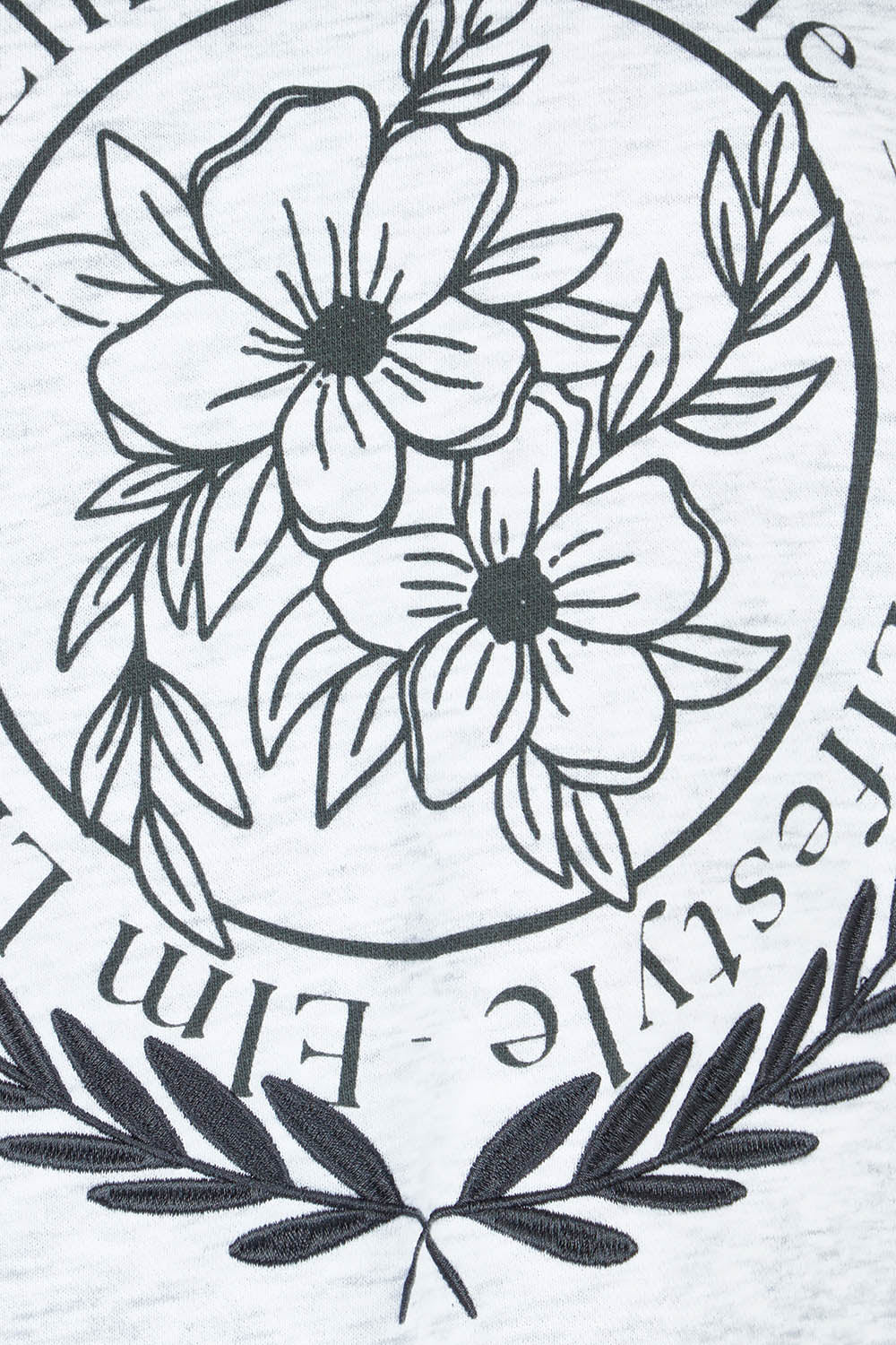Product shot of the Emblem Cotton Crew in colour Greymarle (Grey), detail
