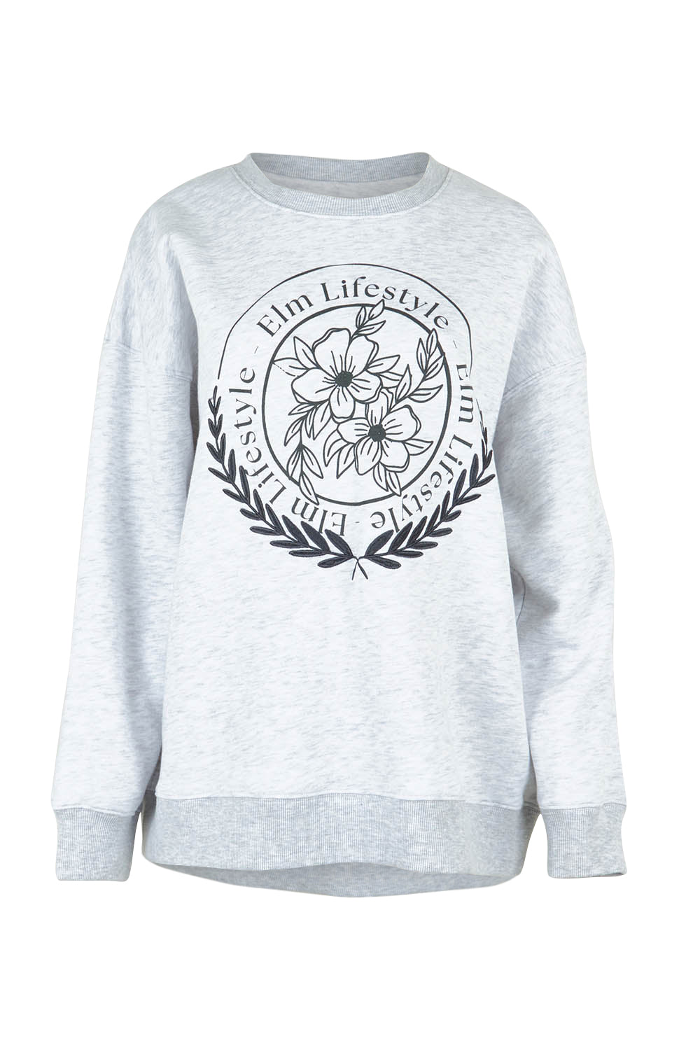 Product shot of the Emblem Cotton Crew in colour Greymarle (Grey), from the front