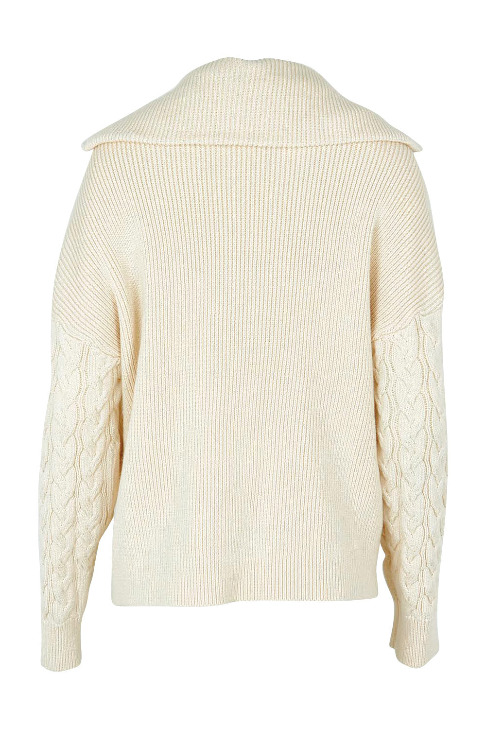 Product shot of the Zalie Zip Cotton Knit in colour Marshmello, from the back