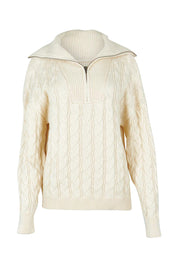 Product shot of the Zalie Zip Cotton Knit in colour Marshmello, from the front
