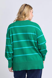Model Genericm wearing size sample of the Charli Stripe Knit – Virdisgree in colour Virdisgree, from the back