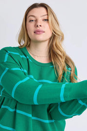 Model Genericm wearing size sample of the Charli Stripe Knit – Virdisgree in colour Virdisgree, in a cropped view