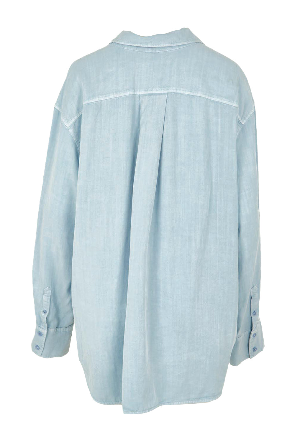 Product shot of the Brooklyn Lyocell Linen Shirt in colour Skyblue (Blue), from the back