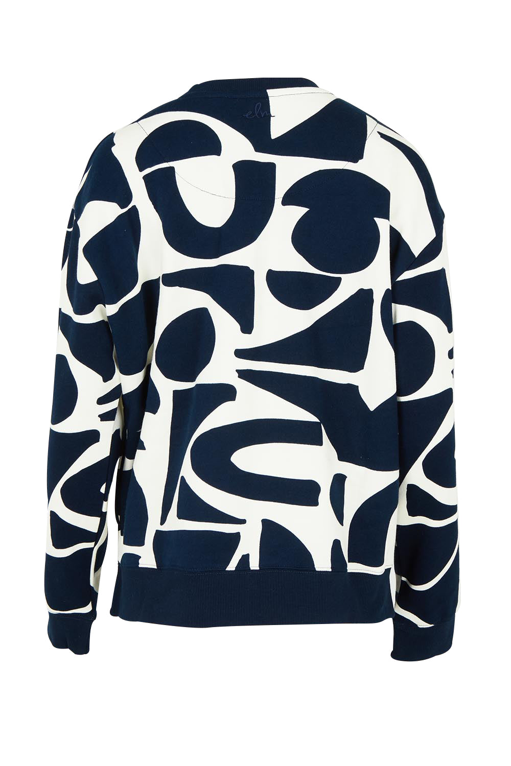 Product shot of the Mural Cotton Crew in colour Navy, from the back