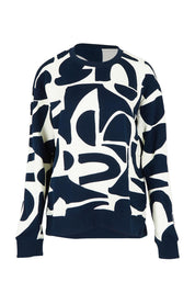 Product shot of the Mural Cotton Crew in colour Navy, from the front