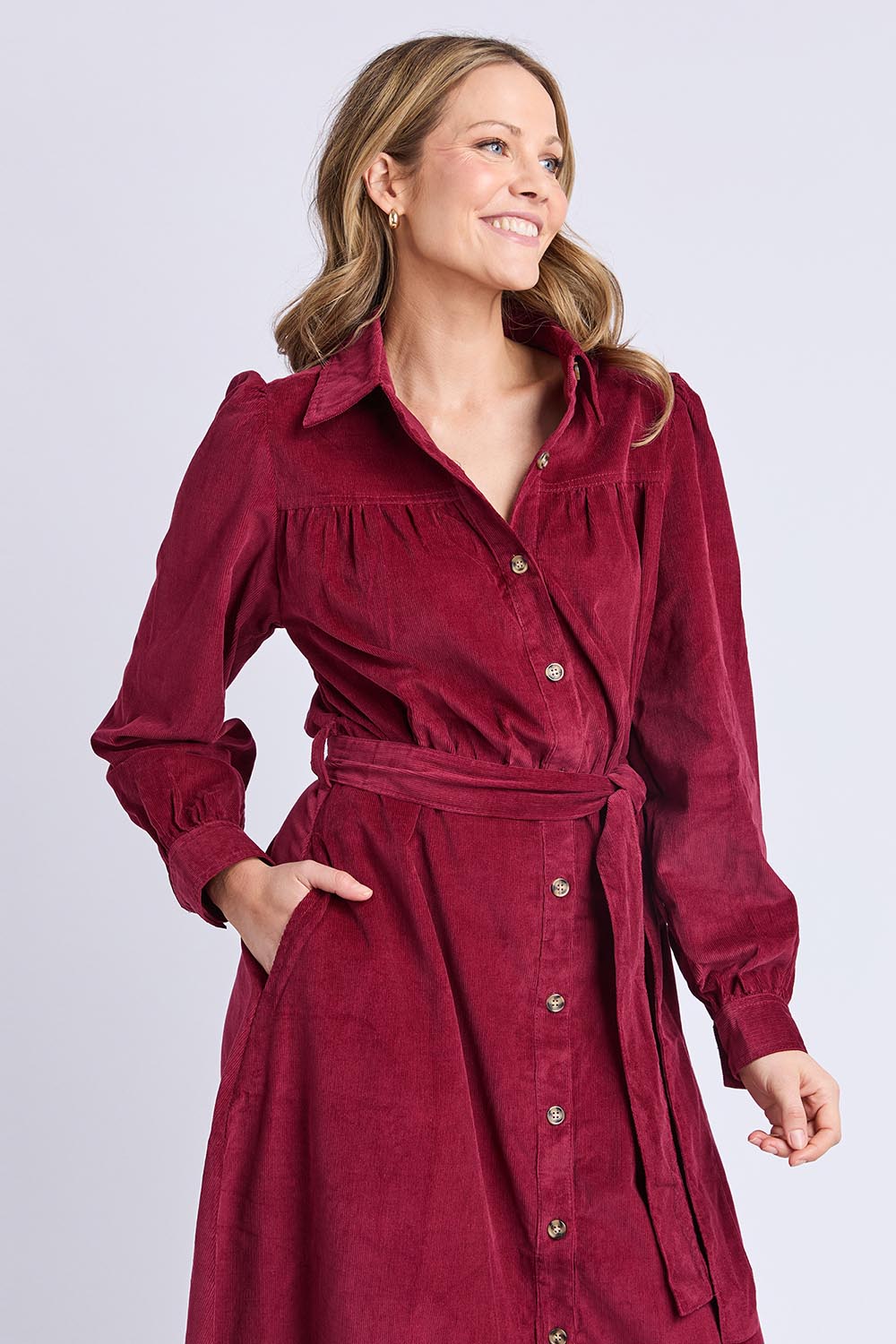 Serena Cord Dress – Maroon