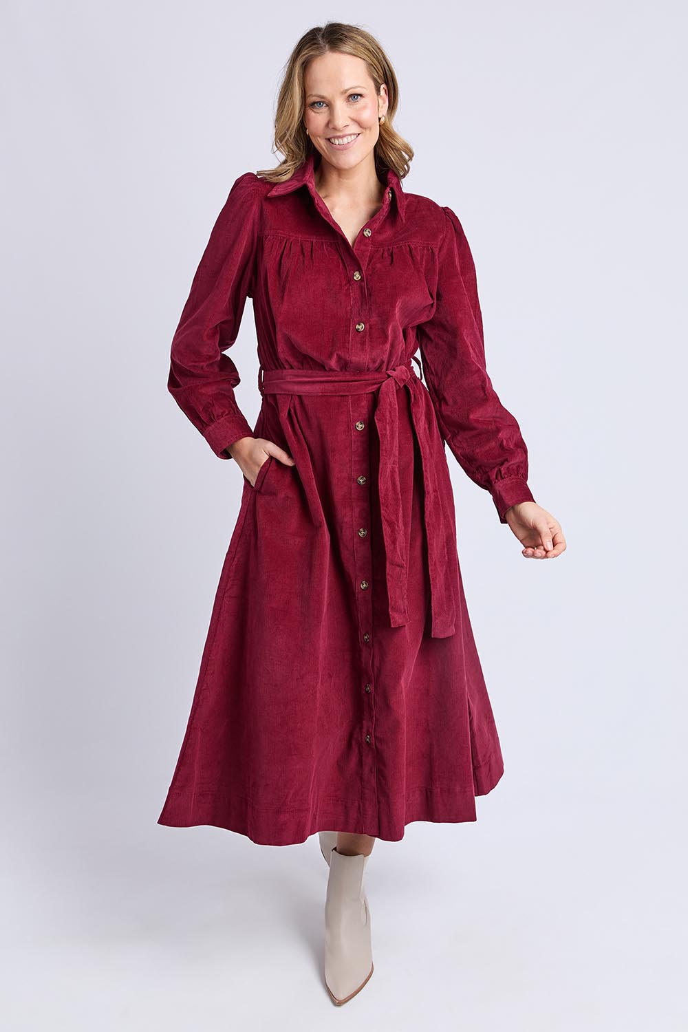 Serena Cord Dress – Maroon