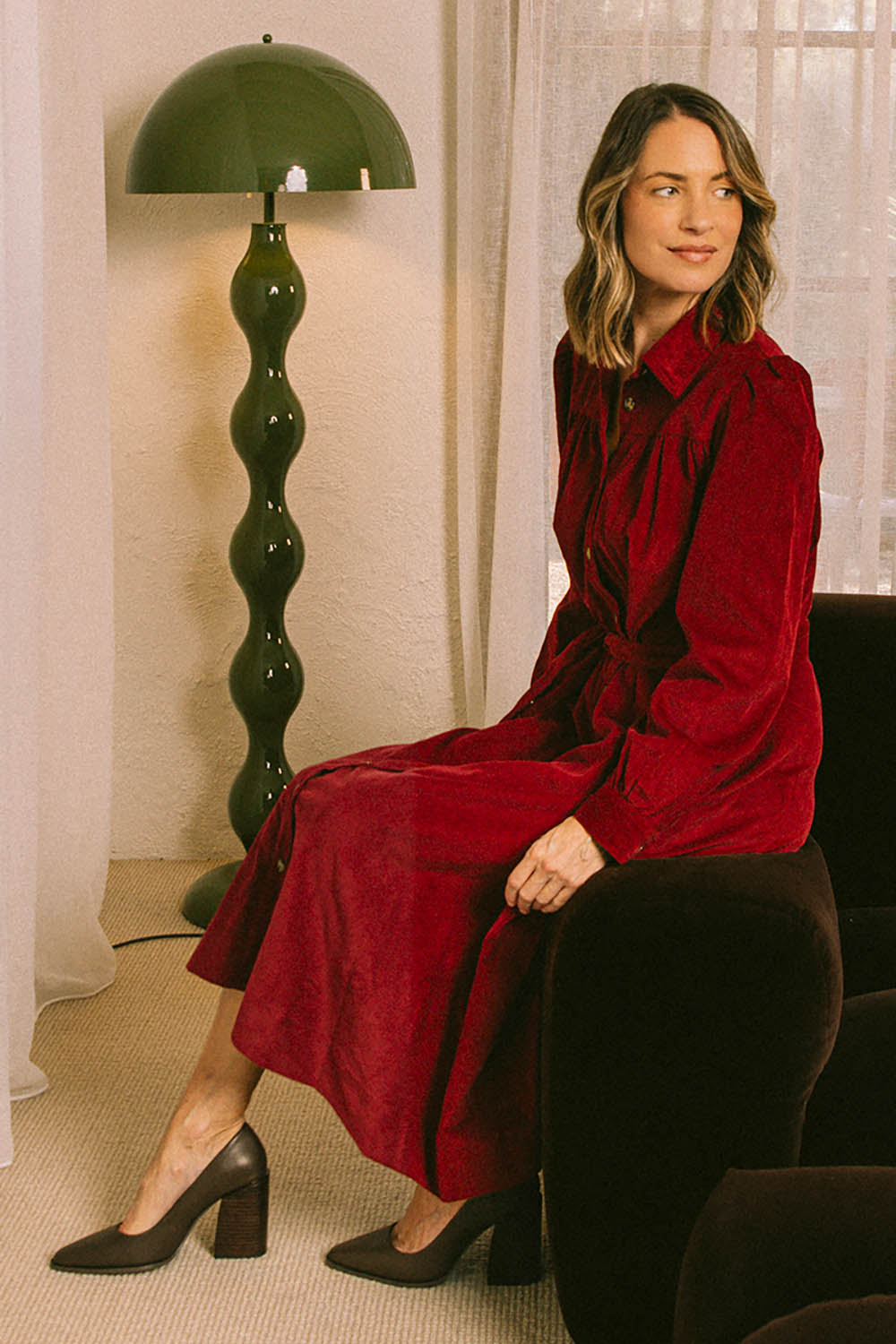 Serena Cord Dress – Maroon