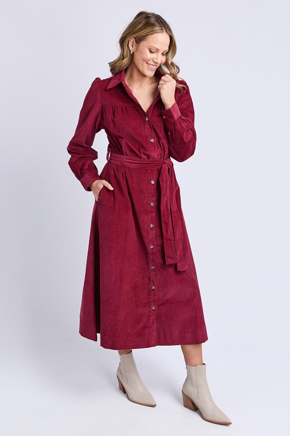 Serena Cord Dress – Maroon