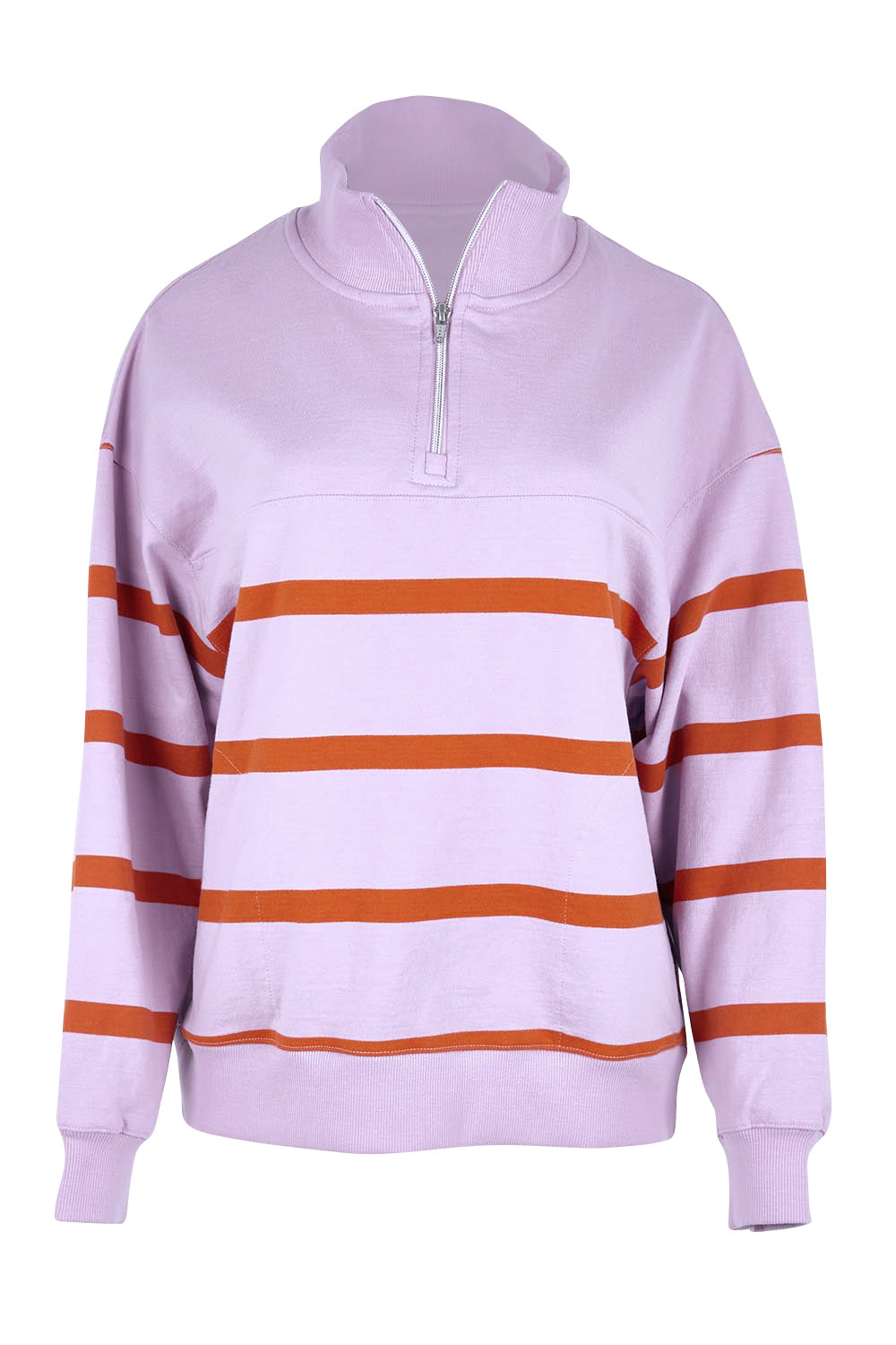Product shot of the Lane Zip Cotton Blend Crew – Lilac in colour Lilac, from the front