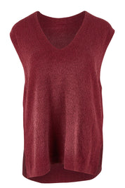 Product shot of the Bowie Cotton Blend Knit Vest in colour Plum (Red), from the front