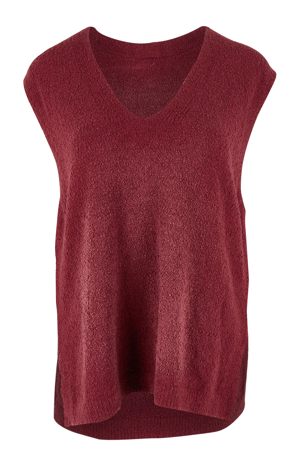 Product shot of the Bowie Cotton Blend Knit Vest in colour Plum (Red), from the front