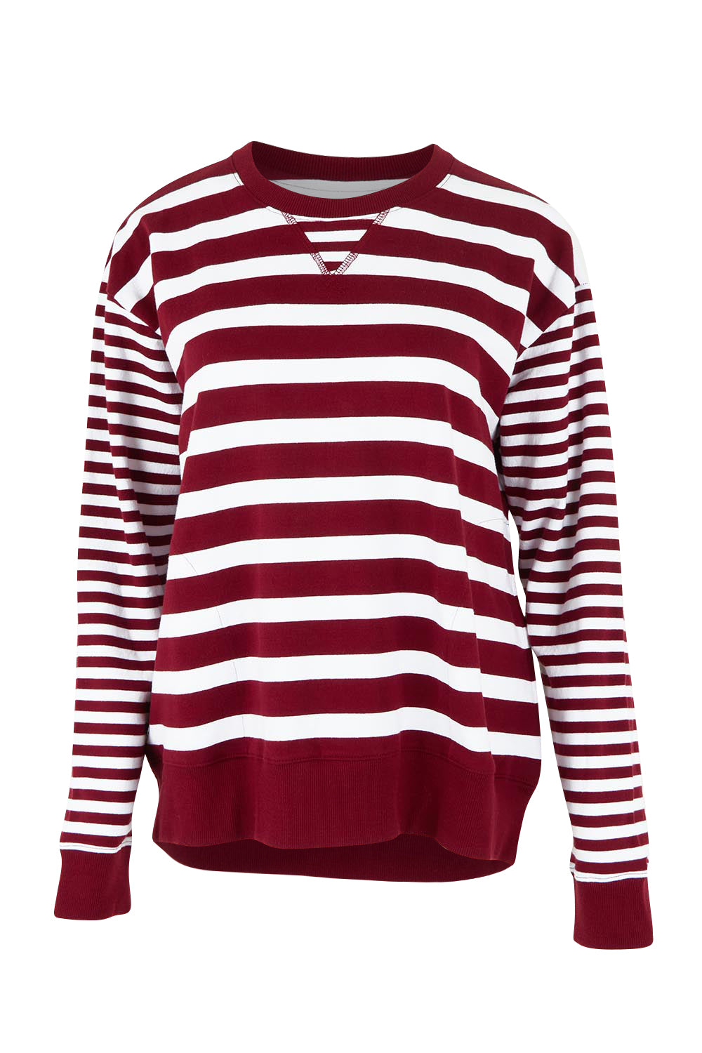 Product shot of the All Sorts Cotton Crew in colour Plum (Red), from the front