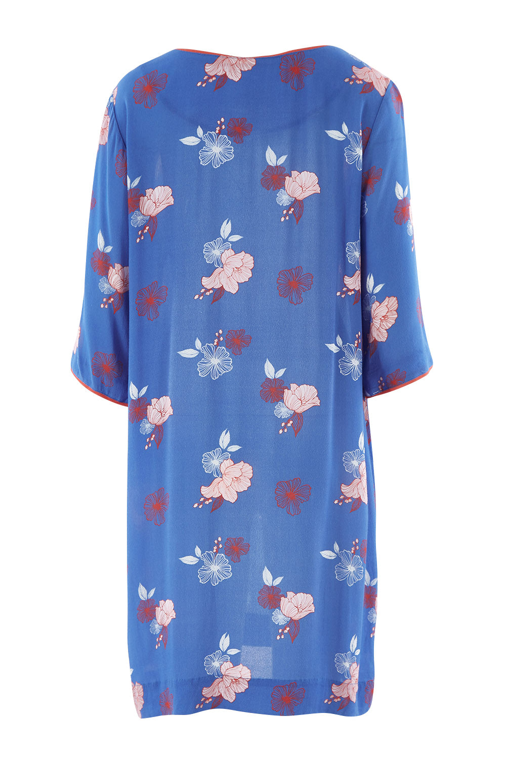 Product shot of the Botanical Shift Dress in colour Botanflora (Blue), from the back
