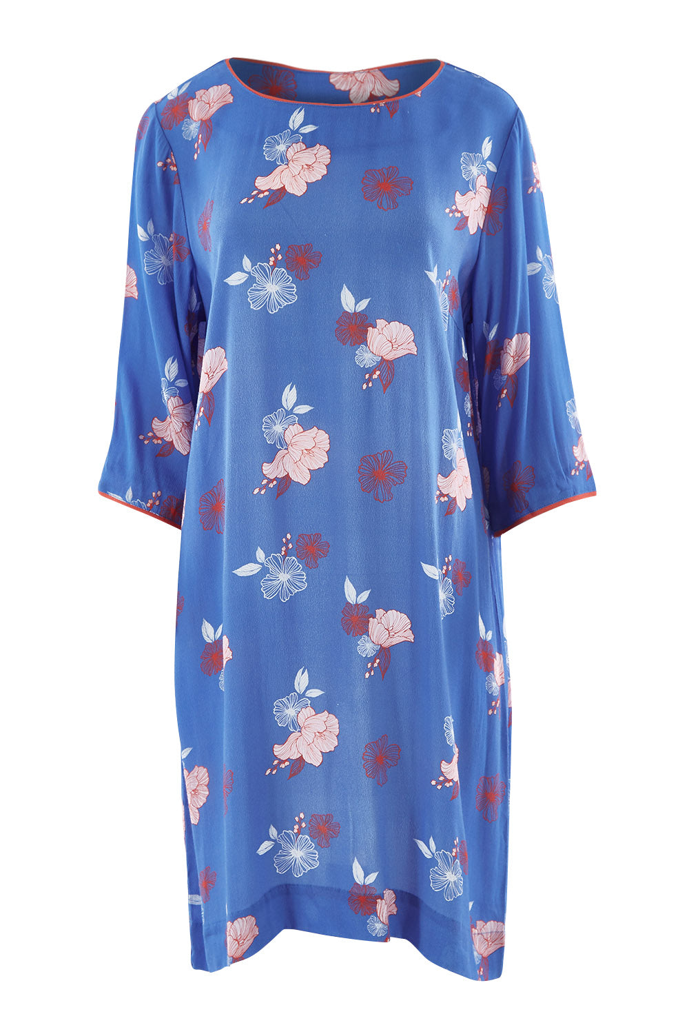 Product shot of the Botanical Shift Dress in colour Botanflora (Blue), from the front