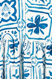 Product shot of the Dolce Tile Cotton Blend Midi Dress in colour Oceantile (Blue), detail