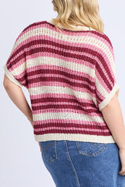 A model wearing the Striped Knit Top in colour Chateauros, from the back