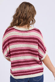 A model wearing the Striped Knit Top in colour Chateauros, from the back