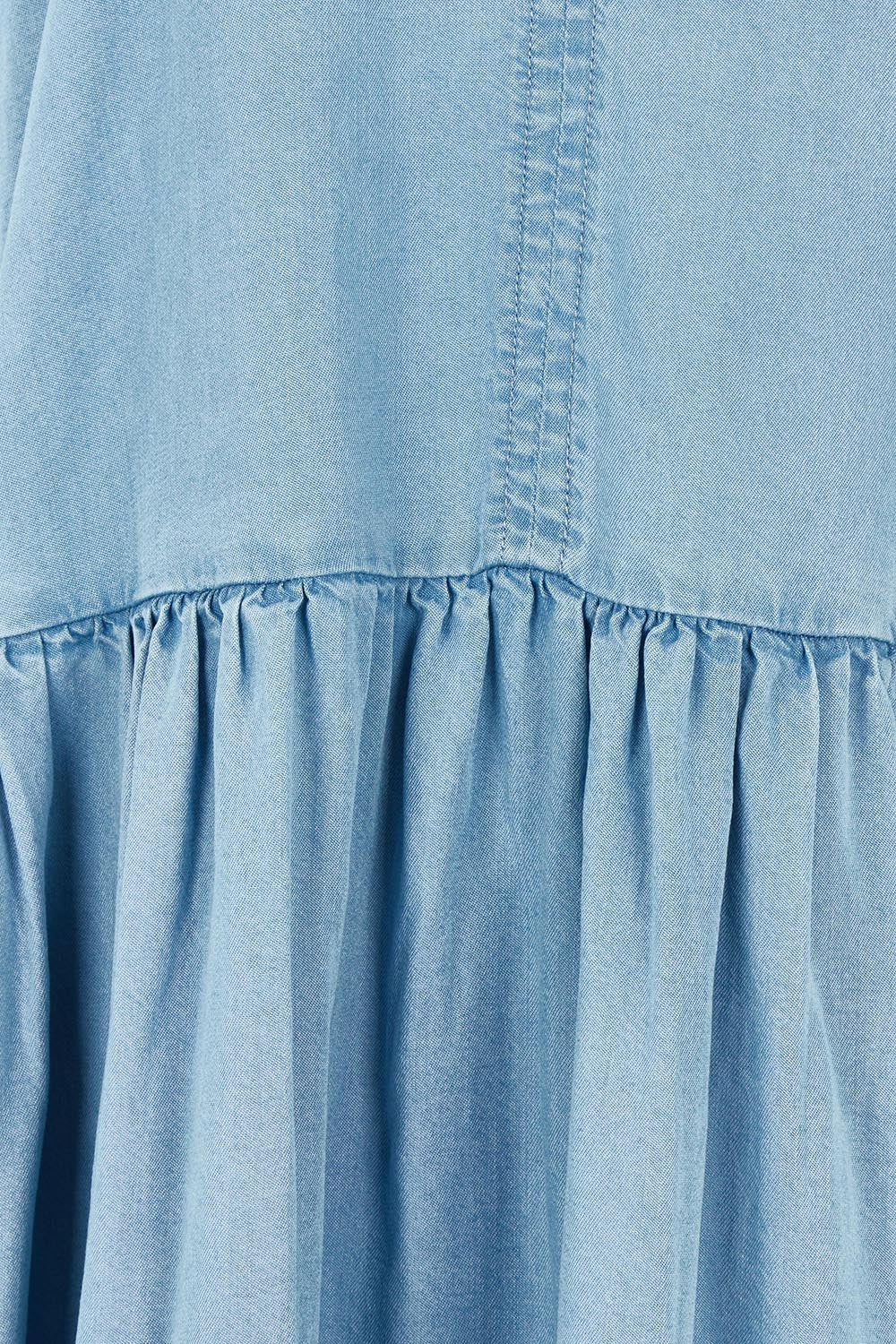 Product shot of the Sawyer Chambray Dress in colour Midblue (Blue), detail