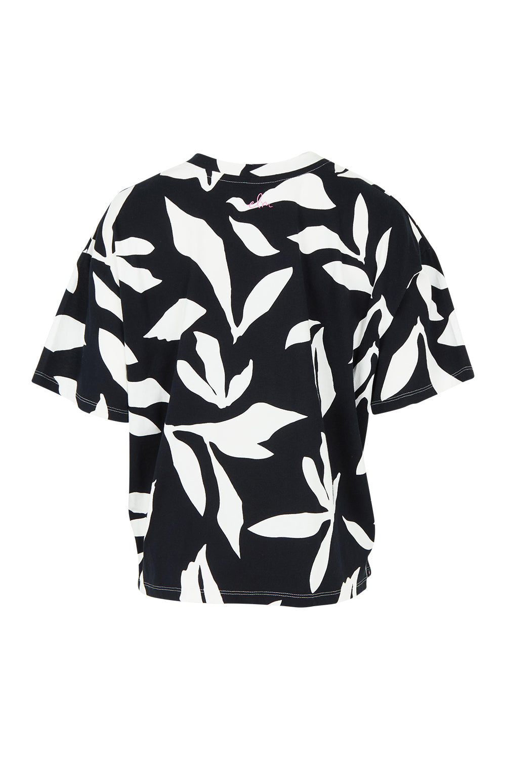 Product shot of the Mimosa Cotton Tee in colour Blackprint (Black), from the back