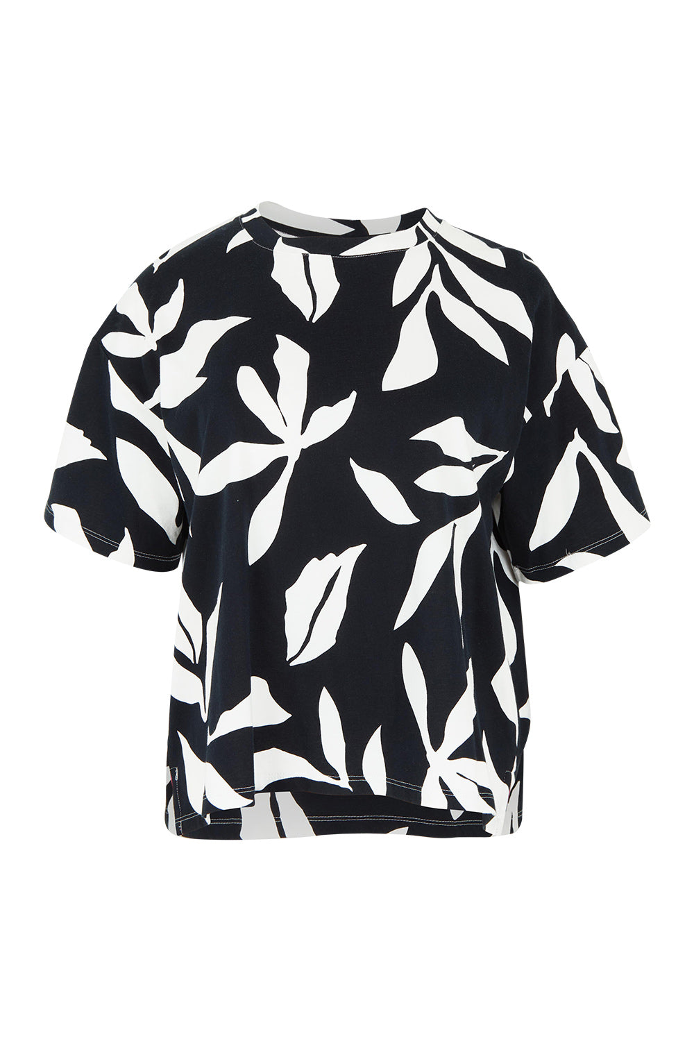 Product shot of the Mimosa Cotton Tee in colour Blackprint (Black), from the front