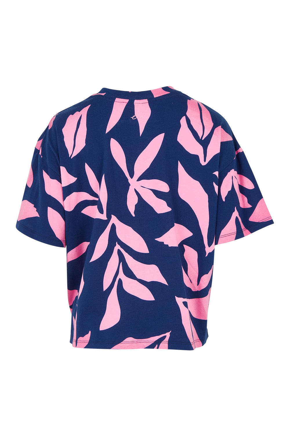 Product shot of the Mimosa Cotton Tee in colour Bluedepths, from the back