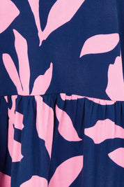 Product shot of the Mimosa Cotton Dress in colour Bluedepths, detail